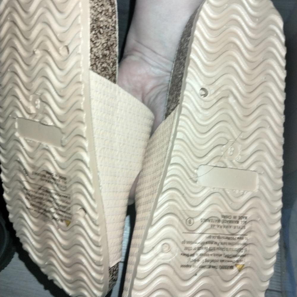 Beige faux raffia adjustable cork bottom Sandal size 8 top moda - Picture 5 of 6